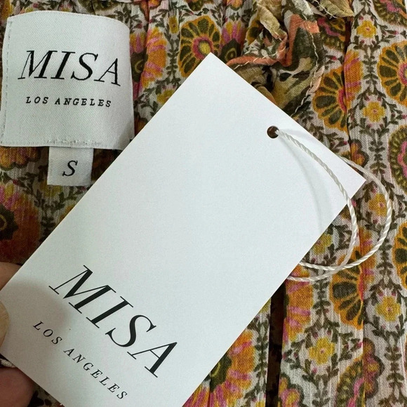 MISA Nita Midi Ruffle Dress in Flora Tile Mix Green and Pink Size S NWT - Picture 10 of 13